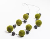 Extra Long Beaded Necklace Green and Black Chunky Felted Jewelry - DevikaFelt