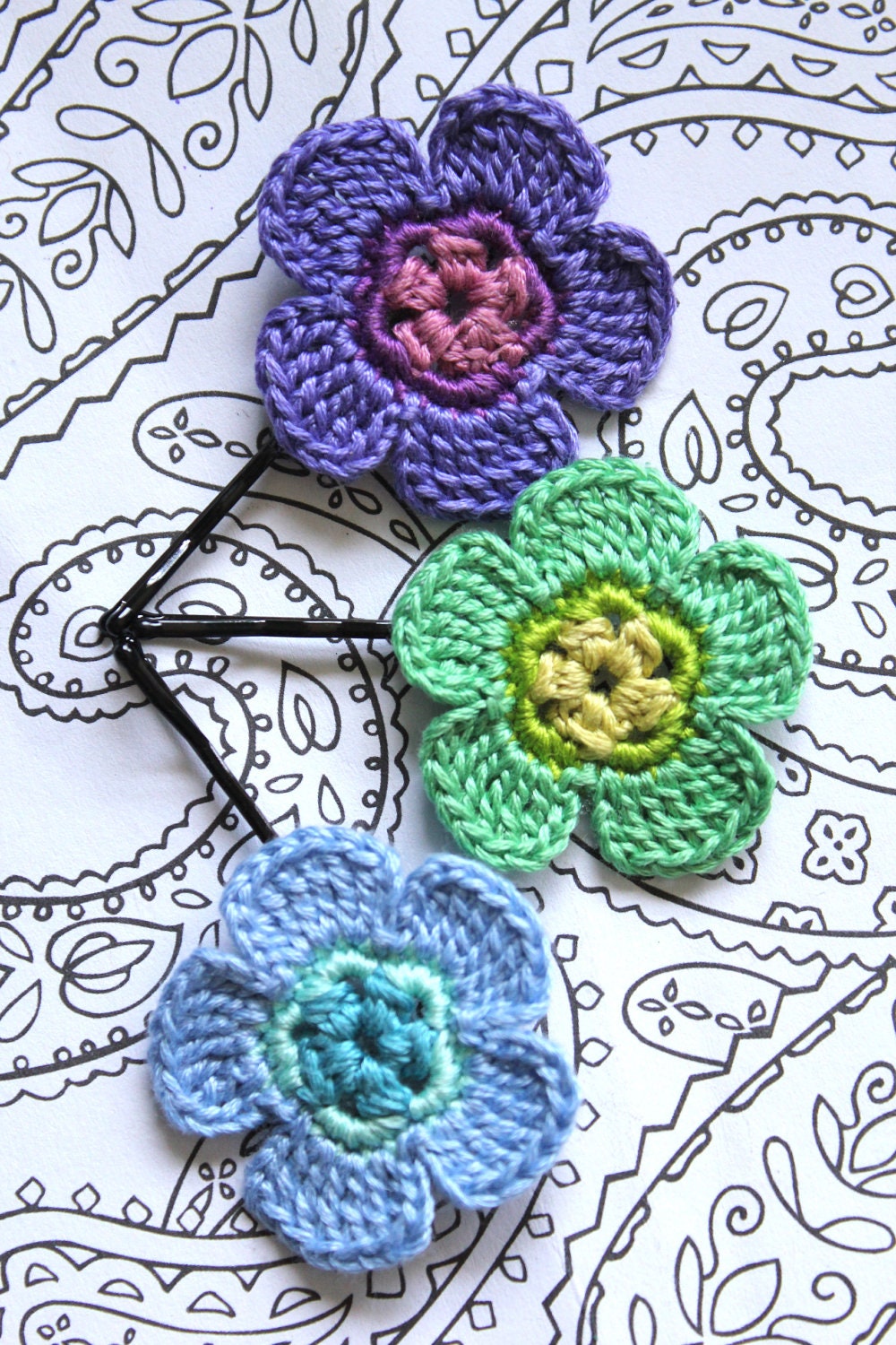 Crochet Daisy Flower Hair Pins, COOL SUMMER