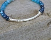 Sale Blue Agate Sterling Silver Bracelet - Gemstone - Cancer Charity