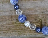 Sale Blue Sodalite and White Swarovski Necklace - Gemstone - Cancer Charity