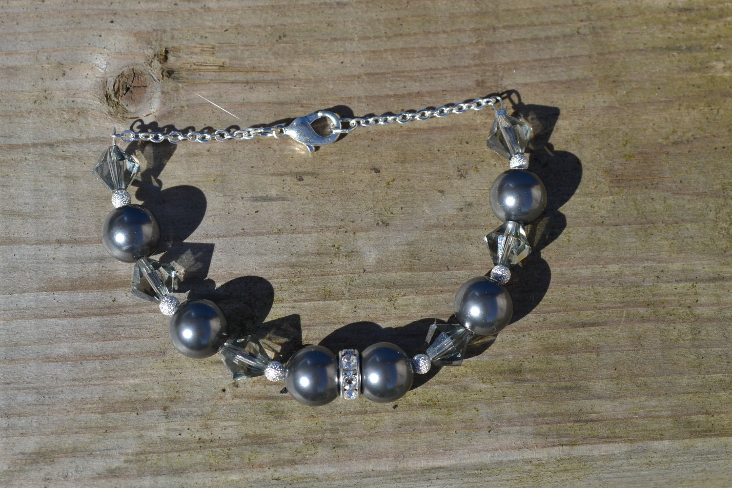 Sale Grey Swarovski Pearl and Crystal Bracelet - Cancer Charity