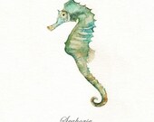 Seahorse With Words/ watercolor print/teal/light green/aqua/tan/sea/ocean life/2 Prints for 30.00/ Archival Print