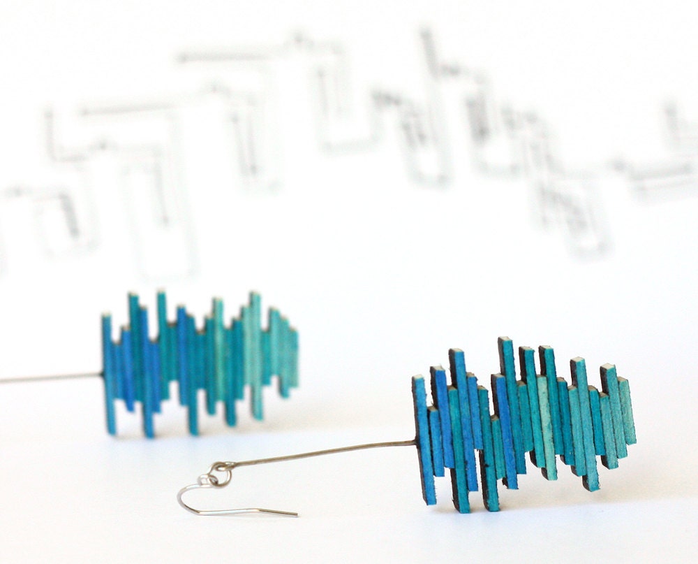Ombre blue earrings - teal shades and stripes jewelry