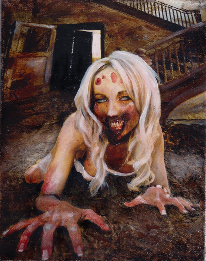 Zombie Pinup 72 original zombie painting 8"x10"