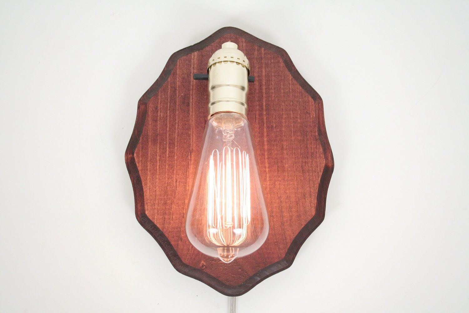 Scalloped Wall Sconce- Rustic Wall Sconce, Wood Lamp, Exposed Edison Bulb Lighting, Rustic Night Light, Desk Lamp