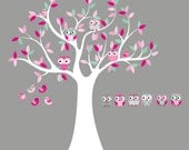 Kids Tree with 4 owls 7 birds and set of 6 FREE owls nursery vinyl wall decal