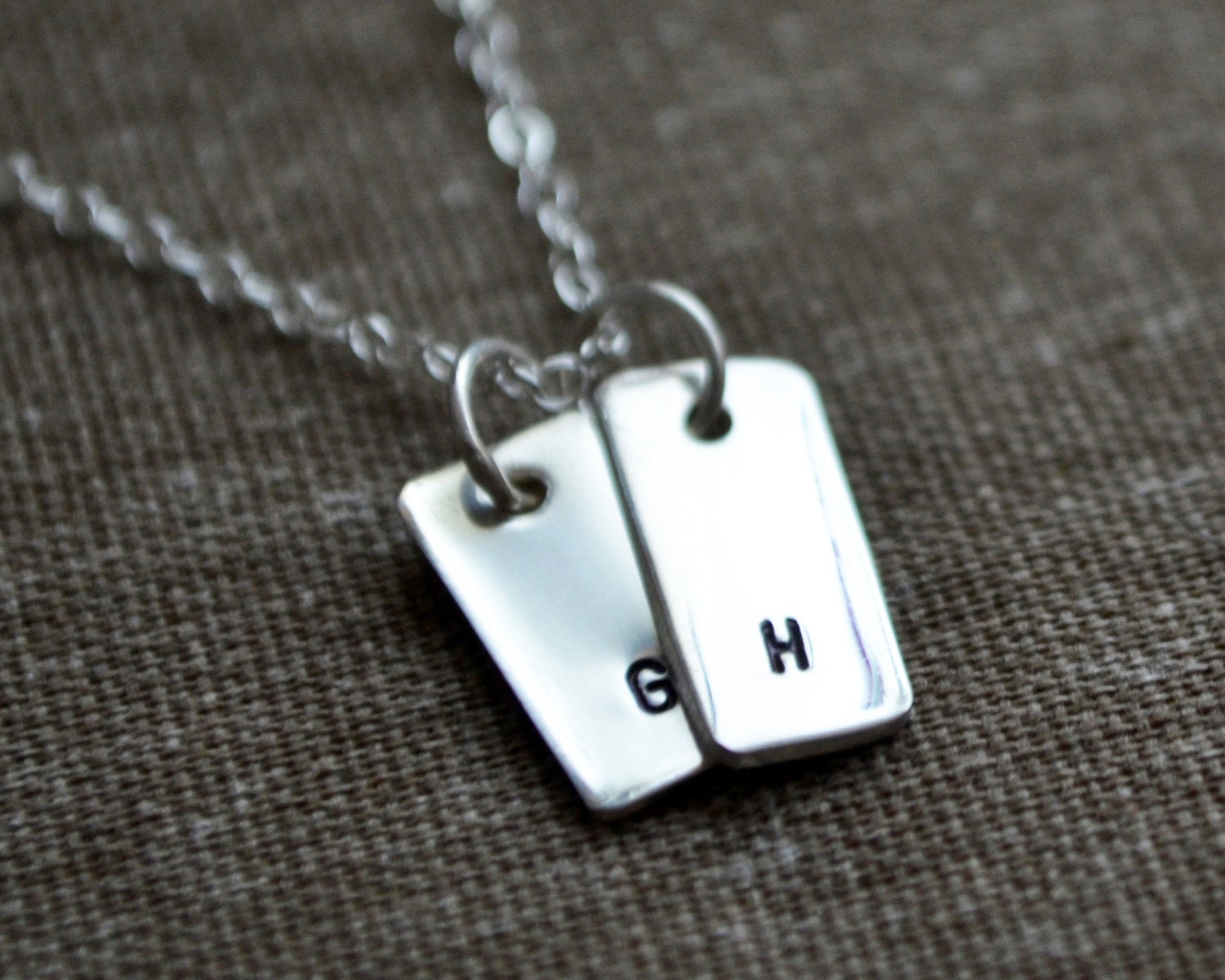 Vertical Stamped Initial Necklace - Customize - Personalize - Sterling Silver