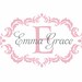 Name and Initial Vinyl Wall Decal Shabby Chic Damask Border Personalized Monogram Wall Decal Girl Baby Nursery Room Wall Art 22Hx36W FS236