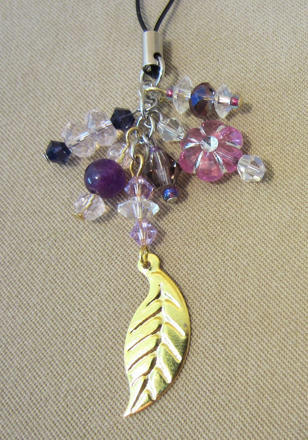 Shades of Purple Gold Leaf Add a Charm / Purse Charm / Zipper Pull / Cell Phone Charm
