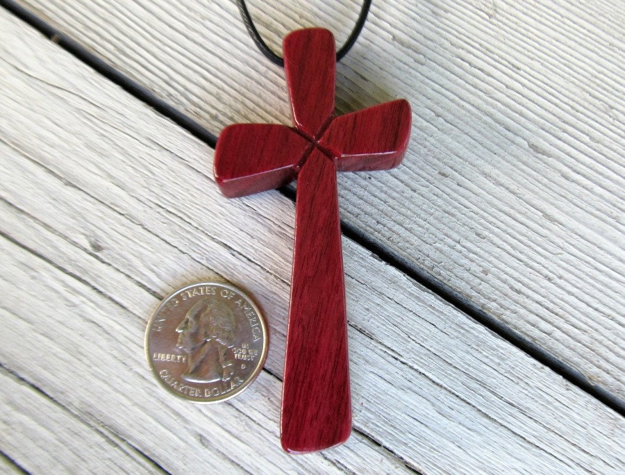 Wood Cross Pendant - Brazilian Purpleheart - Large Statement Piece