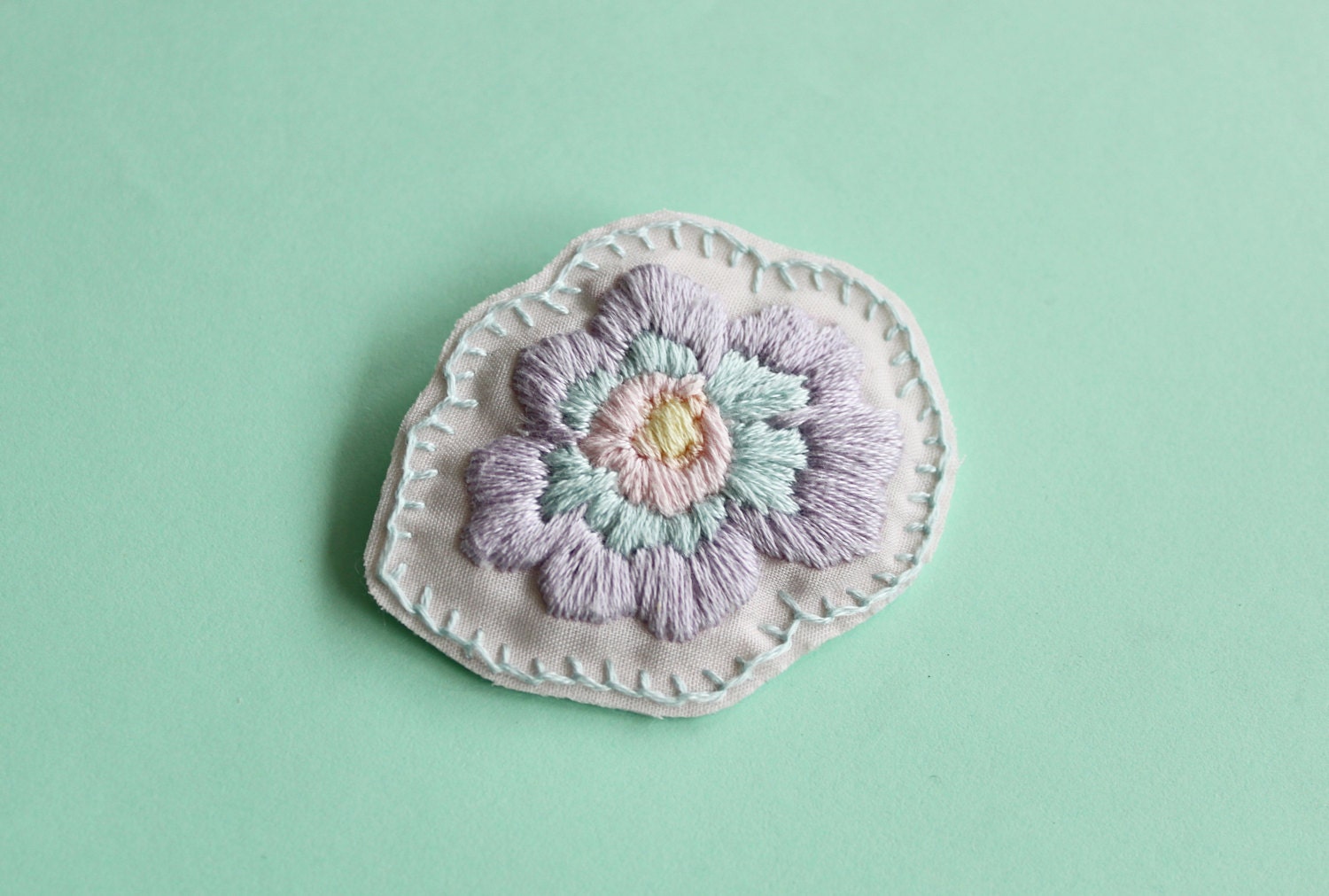 Lilac Pastel Hand Embroidered Flower Brooch