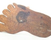Funny Vintage  Primitive Folk Art Foot Stool Handmade Wooden Home Decor Big Foot Feet -- Free Priority Shipping Included