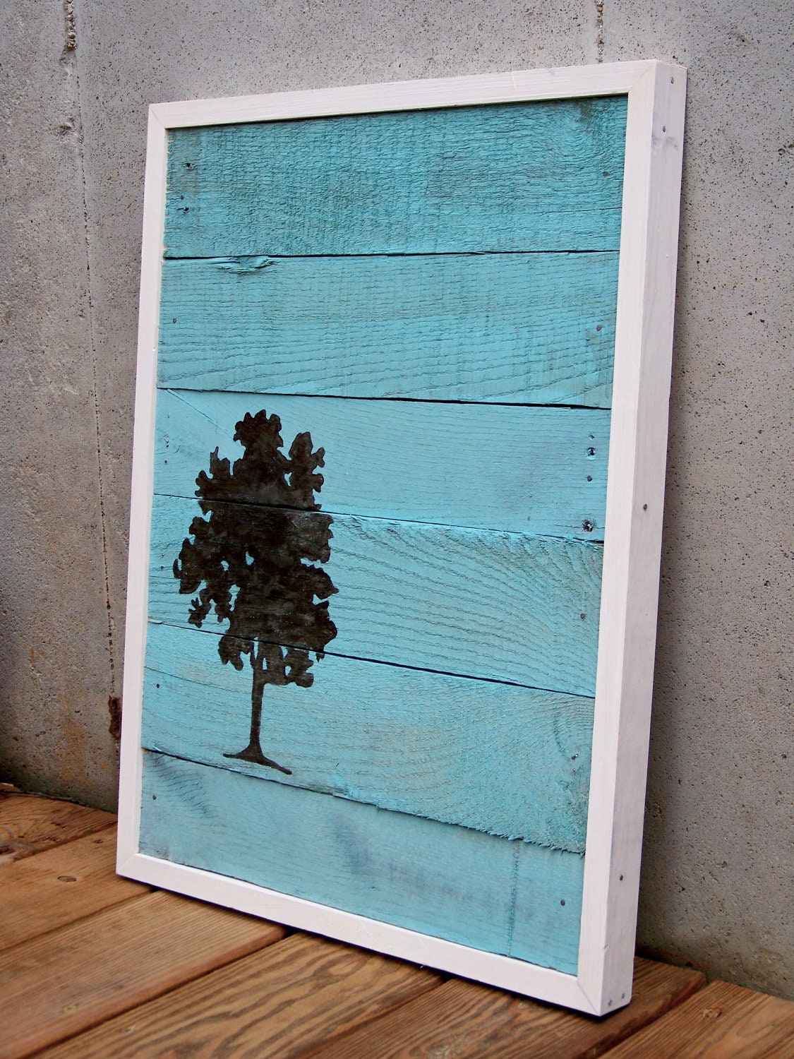 Reclaimed Wood Brown and Turquoise Tree Painting