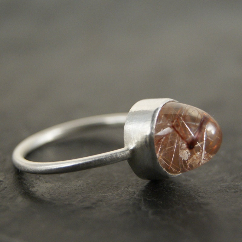 Golden Rutilated Quartz Bullet Ring in Sterling Silver