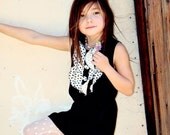 Black and White Polka Dot Ruffled Front Dress w/ Fabric Covered Buttons