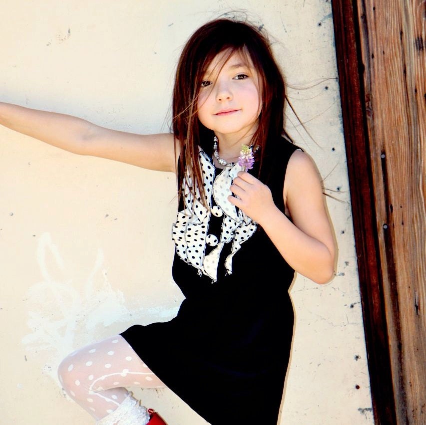 Black and White Polka Dot Ruffled Front Dress w/ Fabric Covered Buttons