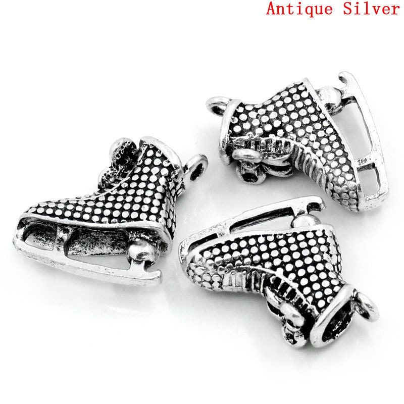 Silver Ice Skate 3D Charm Pendant - 1pc - 33x25mm - Ships IMMEDIATELY from California - SC688