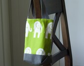 Elephant Mini Button Tote Bag, Lime and Gray