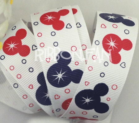 2Yds 7/8" Mickey Mouse red and blue  Grosgrain Ribbon R4E7a1