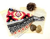 Printed Cotton Turban / Bandana  with Cotton Lace Elastic Headband // Pink , Black & Yellow