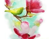 Bird and Magnolia 3 original watercolour painting
