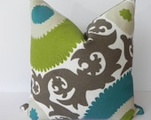 Suzani BOTH SIDES 20X20 Pillow Cover-Fahri-Indoor-Outdoor-Designer Home Decor Fabric-Throw Pillow-Accent Pillow-Living Room Pillow-Teal-Lime