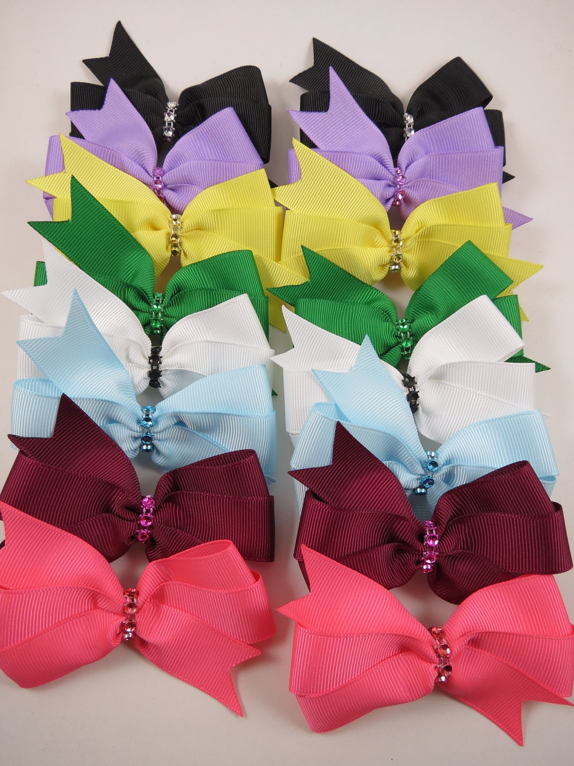 Pigtail Hair Bow Set - Pink Burgundy White Black Blue Green Yellow Purple Pinwheel Bow - Toddler Teenager Adult Hair Clip - YOU PICK 8 BOWS