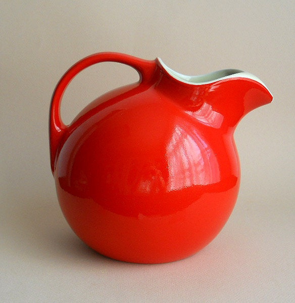 Vintage Chinese Red Hall Pottery Tilted Ball Pitcher