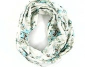 SALE - Floral Circle Scarf - Turquoise and Ivory