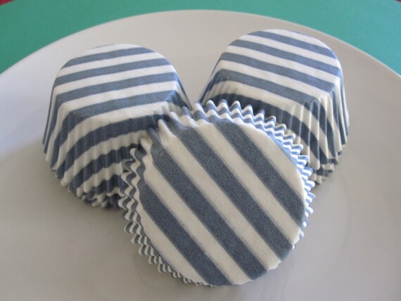 50 Steel Blue Wide Stripe Standard Cupcake Liners Il_570xn