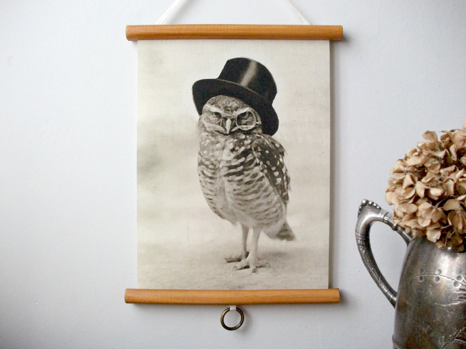 Mini Printed Fabric Vintage Style School Chart with Wood Trim - Top Hat Owl (9" x 12")