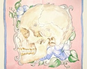 8x8" PRINT of original watercolor "Flowering Skull"-painting, art, anatomy, floral, skull
