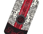 Monogrammed Personalized iPhone Case, iPhone 4 or 4S, iPhone cover - Red and Black Damask iPhone Case