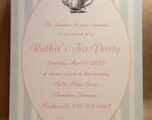 Sip and See / Tea Party / Birthday / Printed Vintage Stripe Invitation / Luncheon / Save the Date Custom by Darby Cards