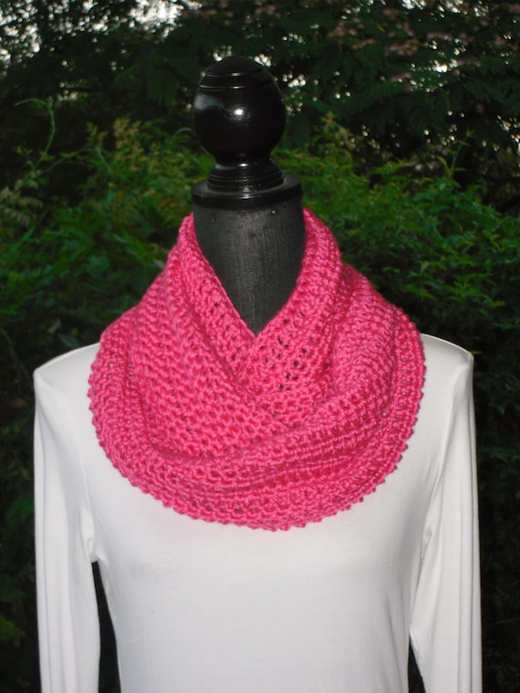 Infinity Eternity Cowl Neck Warmer Scarf Watermelon Hot Pink Cluster Crochet READY TO SHIP