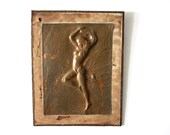 Vintage Wall Art // Copper Pin Up // Boho Dancer Decor // Burlesque Girl // Outsider Art // Pressed Copper Relief