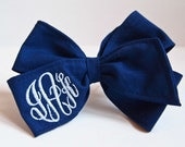 Navy Blue Monogrammed Hair Bow