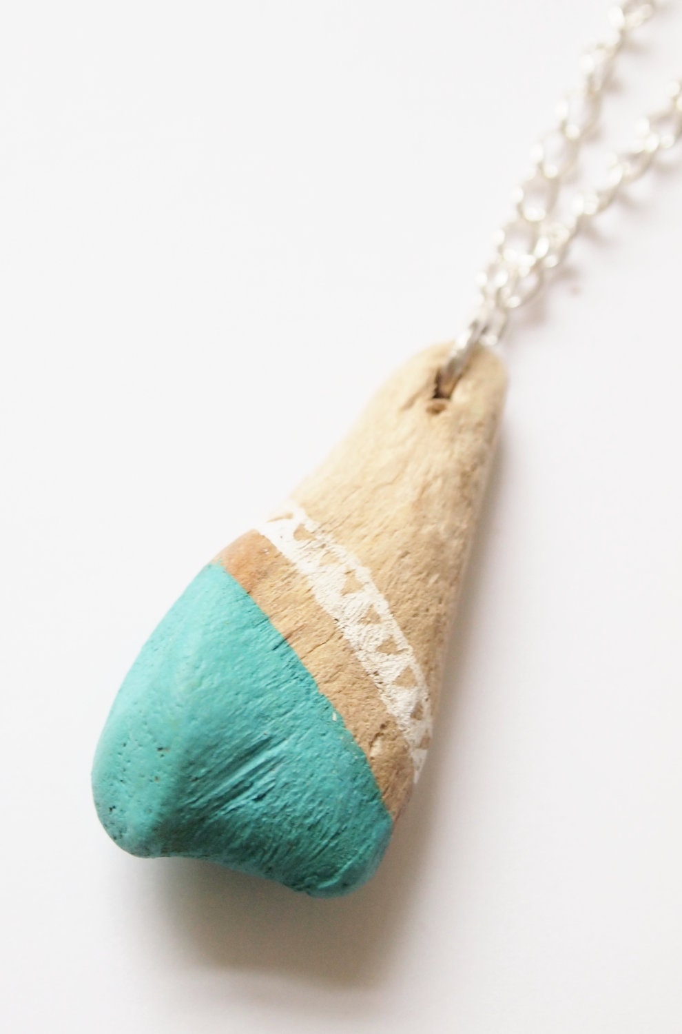 Turquoise Driftwood Necklace - White and Aqua Stripe