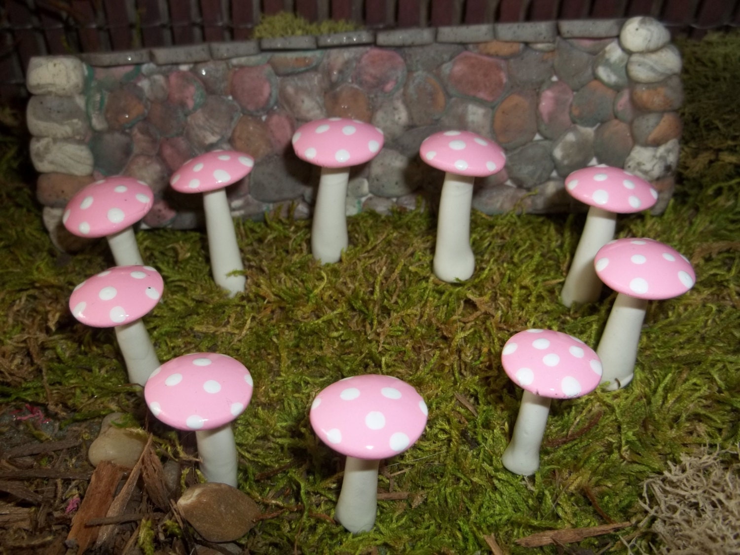 Free Shipping light pink miniature set of 10 mushrooms mad hatter tea party garden party favors