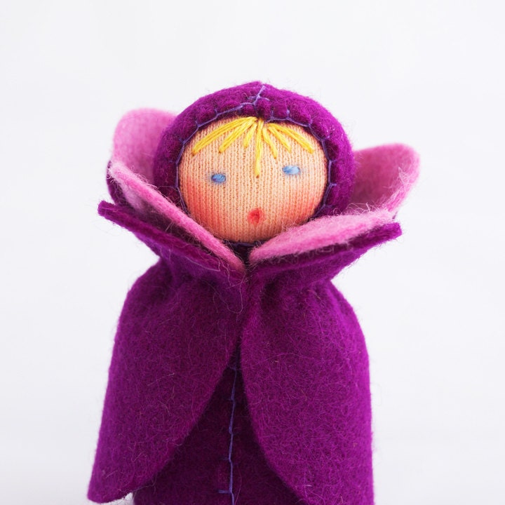 Waldorf Toy - Violet Felt Doll - Purple Flower Decoration