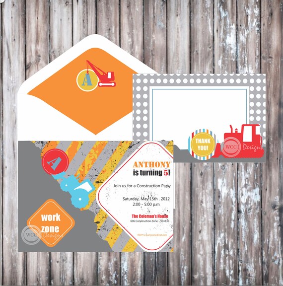 CONSTRUCTION ZONE Party Invitation - Construction Zone Printable Invitation - Under Construction Invitation Il_570xn