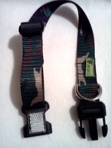 Dog Collar - Camo 1 inch adjustable, reflector buckle