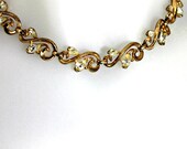 Vintage Trifari rhinestone necklace 1950s bridal wedding gold tone clear rhinestones swirly setting