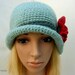 Chunky Crochet Womens Ladies Teens 192O Elegant Flapper Cloche beanie brimmed Hat Green Angora Wool Vintage Style