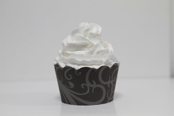 Black Flourish Cupcake Wrappers Il_570xn