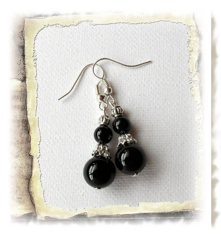 Black Earrings - Jade Dangle Earrings - Elegant Gift for Her - Handmade Fashion Jewellery