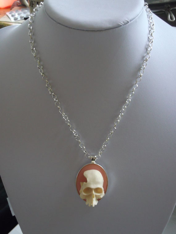 Romance is Macabre Peach and Ivory 3D Cameo Necklace
