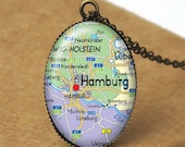 Hamburg Map Pendant Necklace, Germany Necklace, Germany Map Jewelry, German Map Necklace, World Traveler Gift, Travel Necklace N424