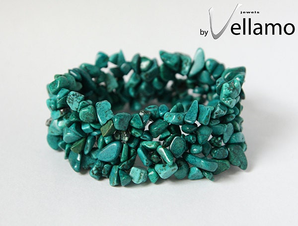 Bracelet with dark turquoise chip gemstones, stretch bracelet
