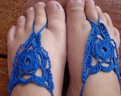 Women or Girls Royal Blue Crochet barefoot sandals with ankle ties